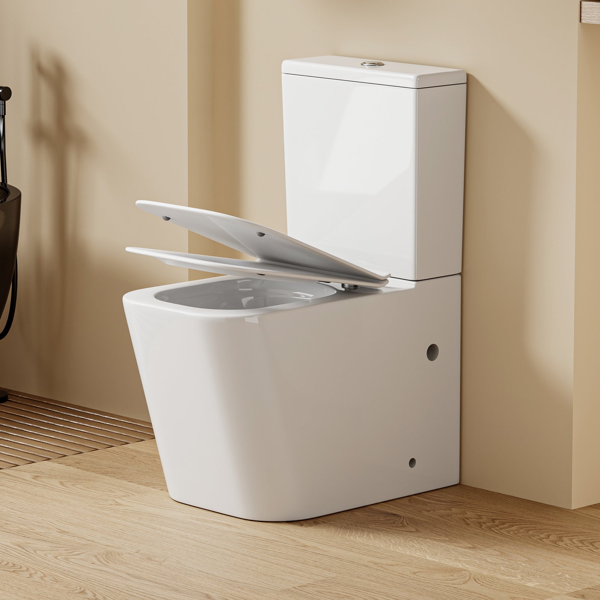 WC à poser sans bride sortie horizontale (63x38x82cm) - Design carré blanc OLIVE