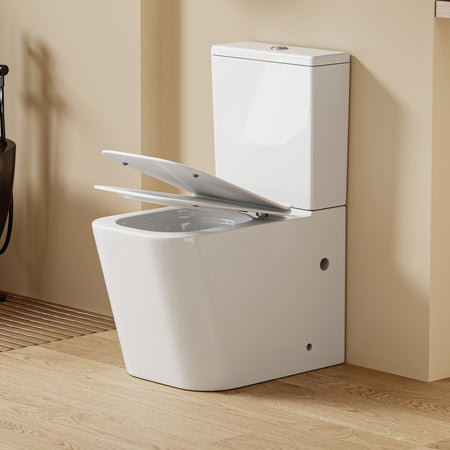 WC à poser design carré blanc OLIVE, sortie horizontale, 63x38x82cm.