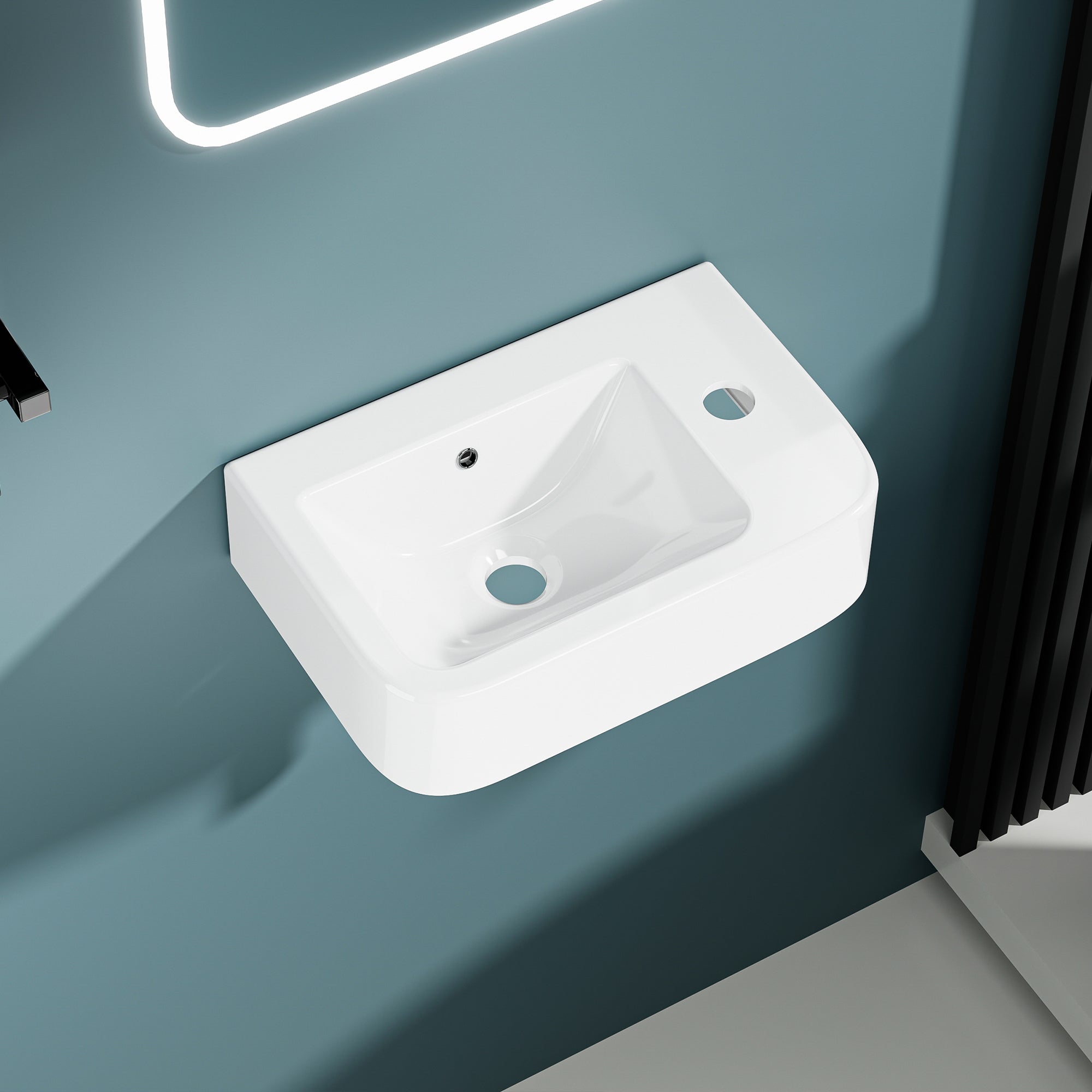 Vasque lave-mains murale sortie droite compacte en céramique blanche (37*24,5cm) – BRUNO