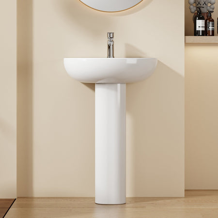 Lavabo sur pied colonne en céramique blanche au design arrondi moderne