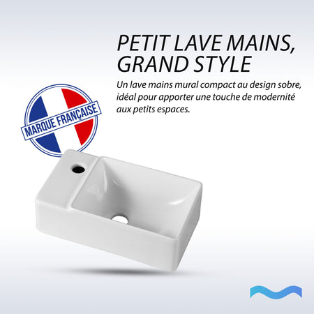 Lavabo lave-mains petit format rectangulaire blanc