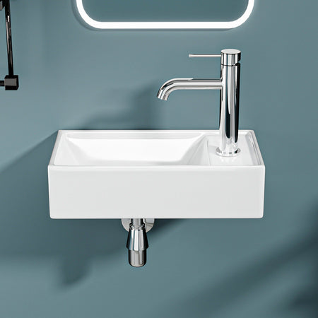 Lave-mains avec rebord sortie droite (41,5*22*10cm)