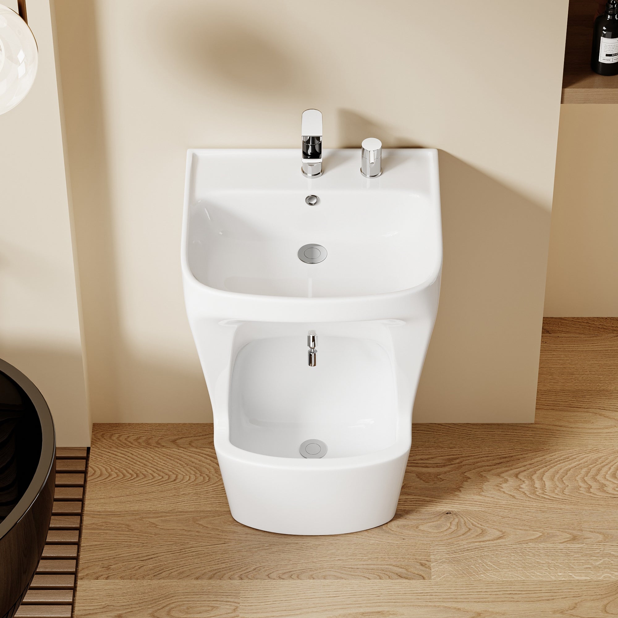 Lavabo d’ablutions GAZA moderne en céramique blanche, double vasque pour ablutions musulmanes.