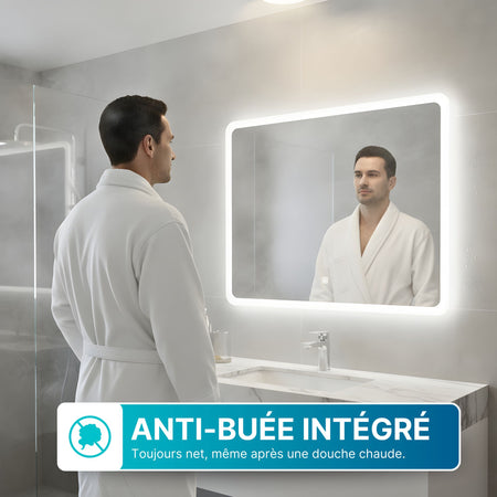 Miroir LED Rectangulaire 100 x 70 cm avec Contour Givré