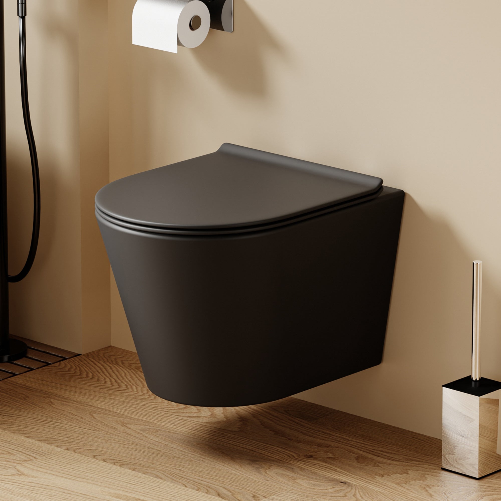 WC suspendu noir SOLEIL (49*36,5*32 cm) – Design moderne et Abattant Soft Close