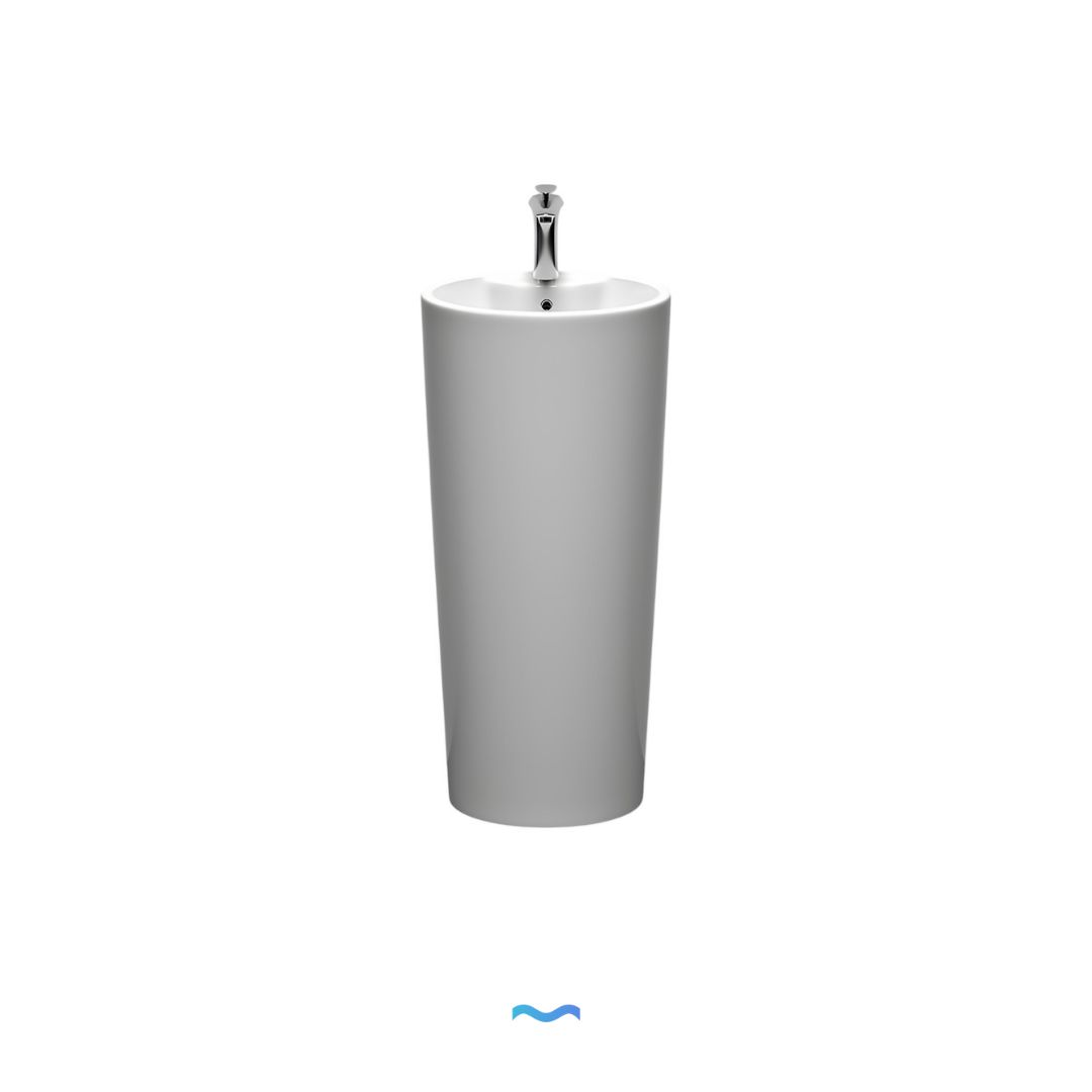 Lavabo Totem Design Arrondi et Épuré Blanc: Elegant white pedestal sink with a modern, rounded design.