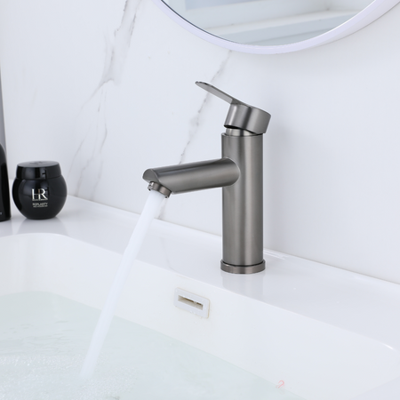 Robinet de lavabo de salle de bain gris bronze, design compact, style moderne