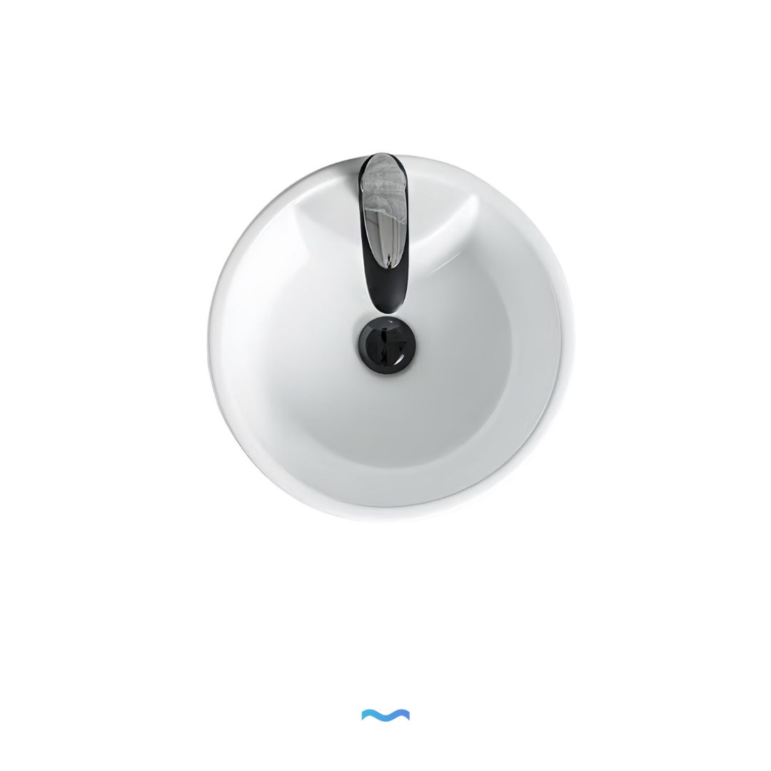 Lavabo Totem Design Arrondi et Épuré Blanc: Elegant white round ceramic bathroom sink with modern chrome faucet.