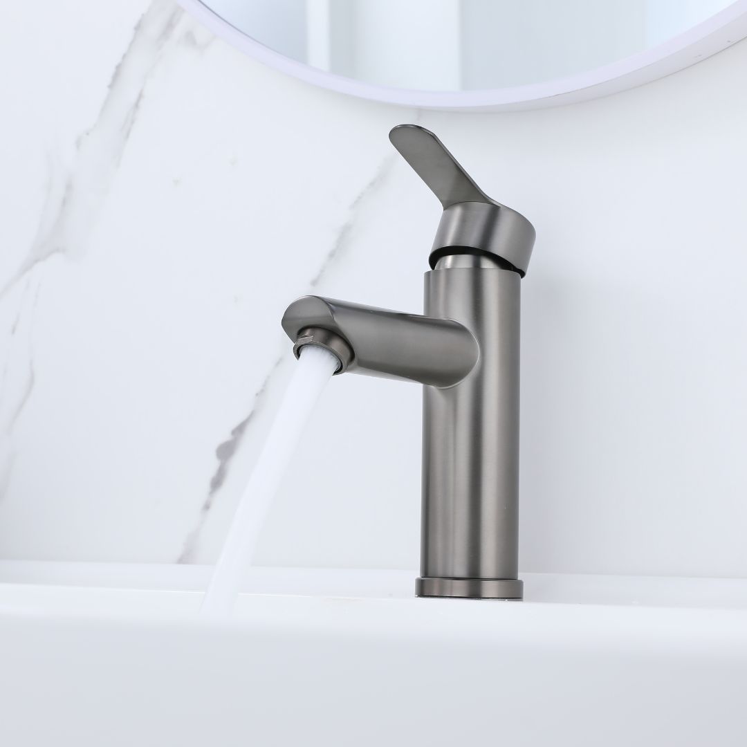 Robinet de lavabo de salle de bain gris bronze, design compact