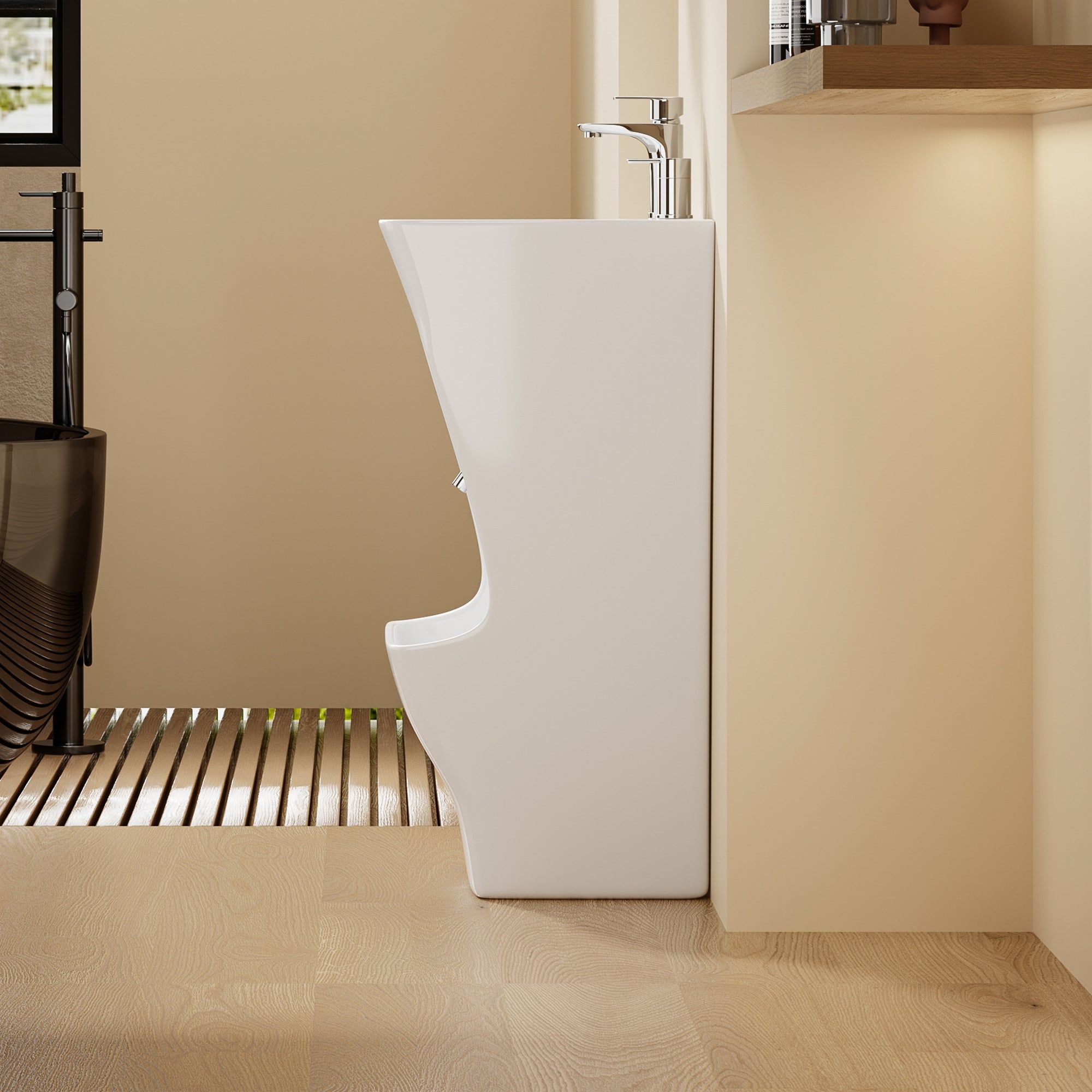 Lavabo d'ablutions Tunis au design rectangulaire, vasque blanche moderne.