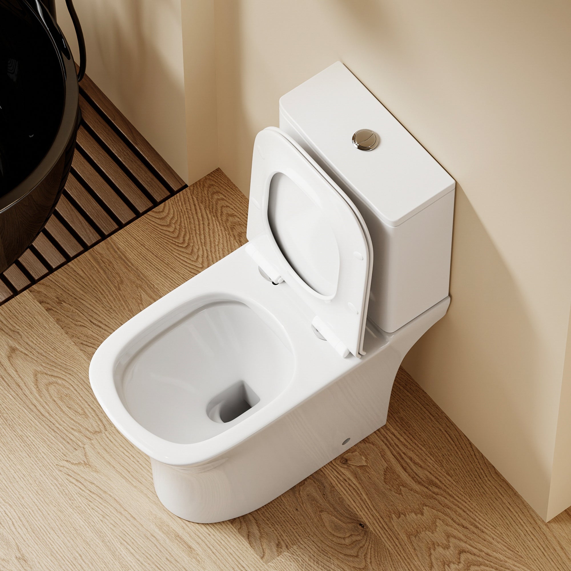 WC à poser sans bride sortie horizontale (63x34x76cm) - Design rectiligne blanc FREKI