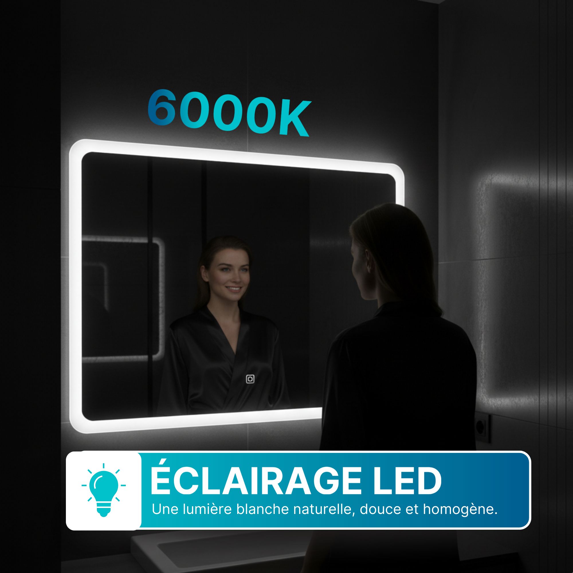 Miroir LED Rectangulaire 100 x 70 cm avec Contour Givré
