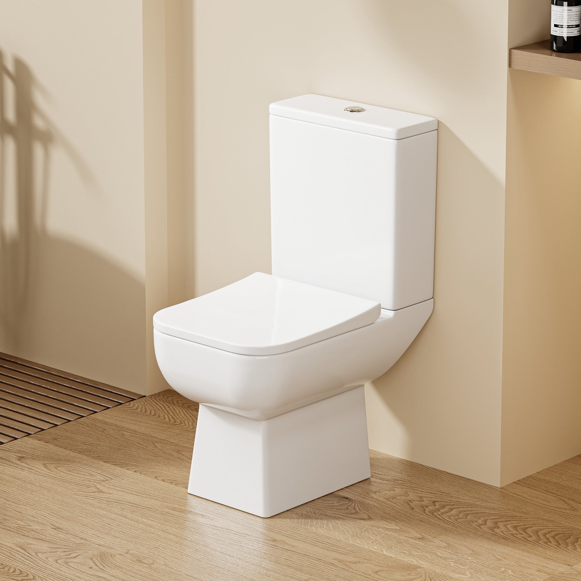 WC à Poser Ultra Compact 55,5 cm BIKIBUS – Design Carré Arrondi – Abattant Soft Close – Sortie Horizontale