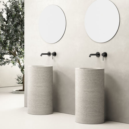 Robinets de lavabo thermostatiques encastrés modernes noirs mats avec éviers cylindriques en béton