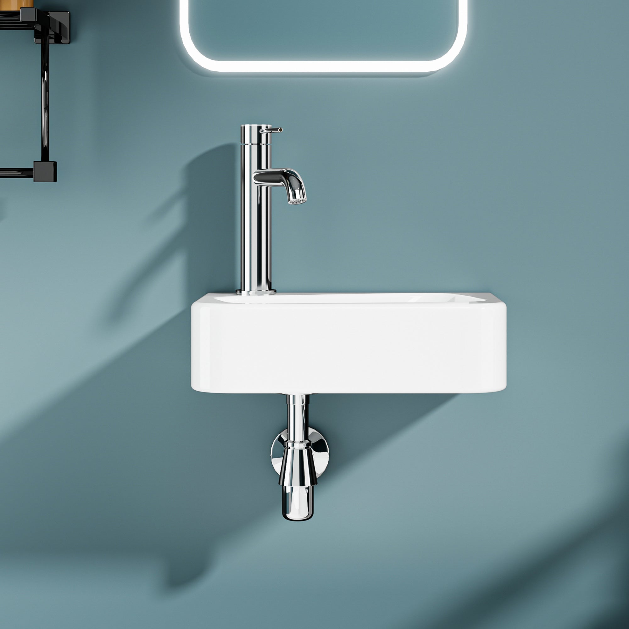 Vasque lave-mains murale asymétrique sortie gauche en céramique blanche (36*25,5cm) – PICASSO