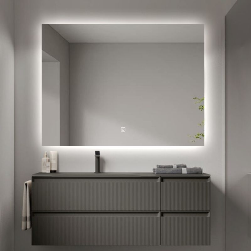 Miroir mural infinity LED : Miroir de salle de bain moderne et éclairé avec cadre élégant, parfait pour toute salle de bain contemporaine.