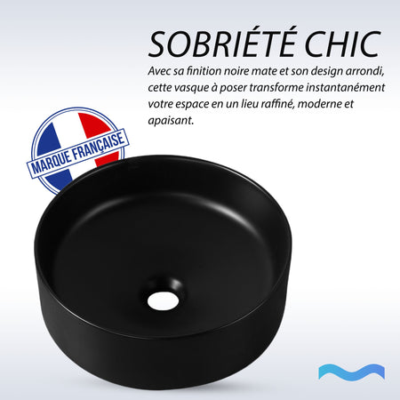 Vasque à poser ronde en céramique noir