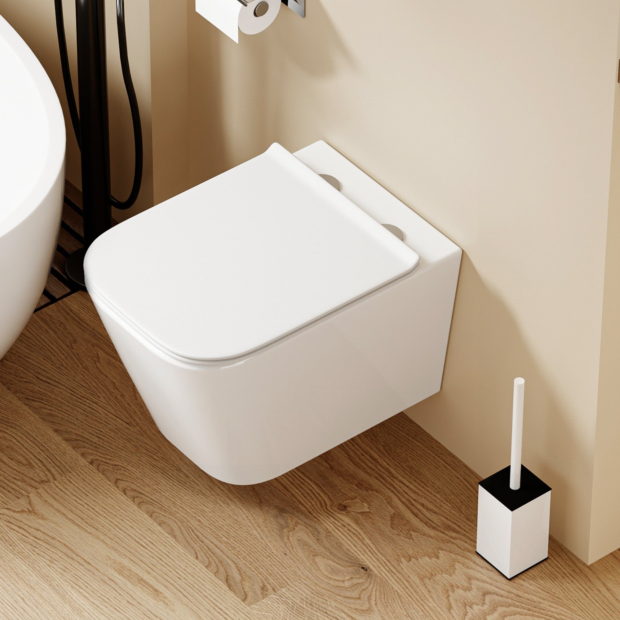 WC suspendu blanc LUNE, carré arrondi, avec abattant Soft Close (51,5*35*32 cm).