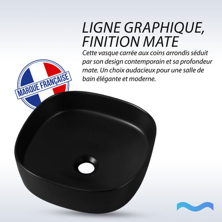 Vasque carrée arrondie couleur noir mat