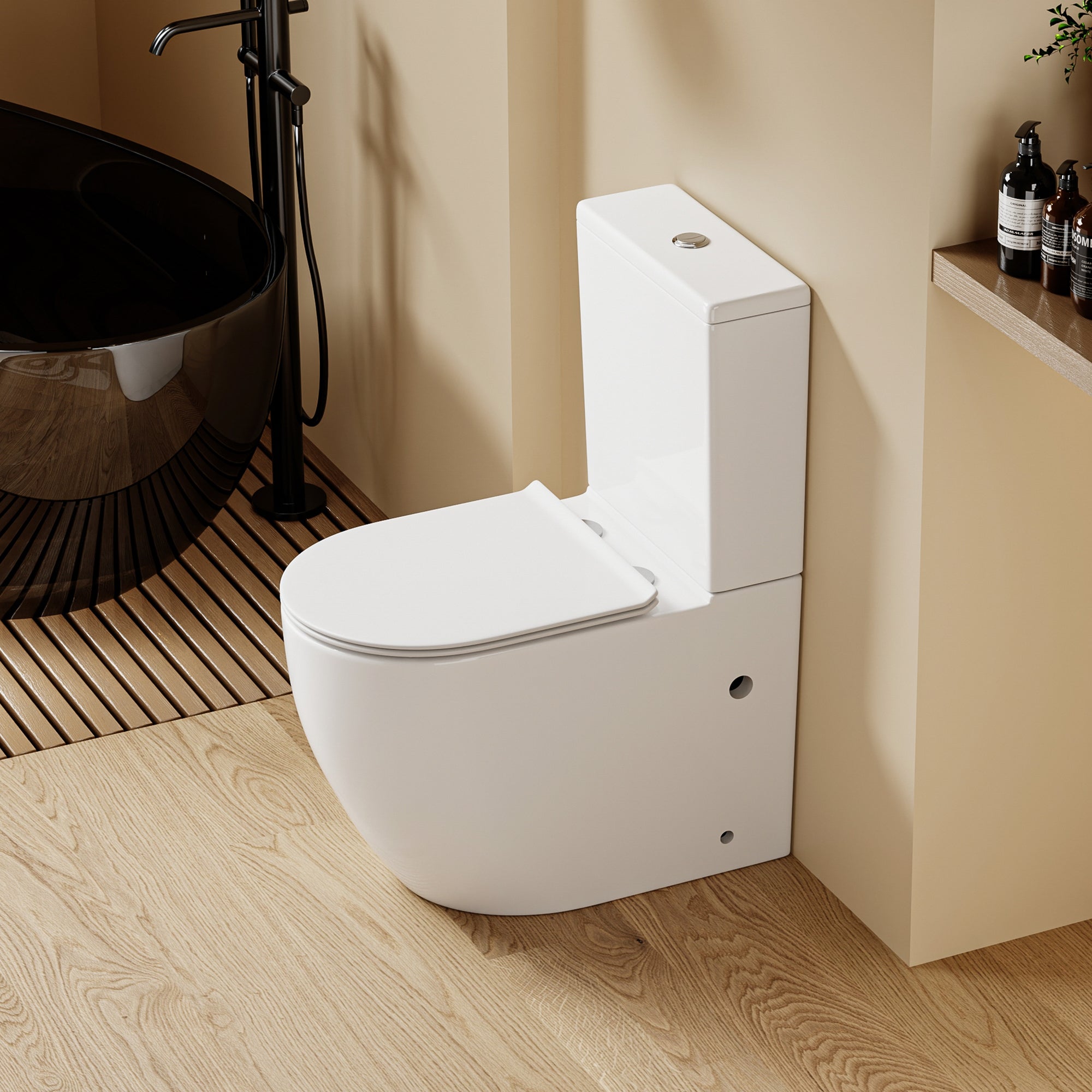 WC à poser sans bride sortie horizontale (63x38x82cm) - Design rond blanc BABIN