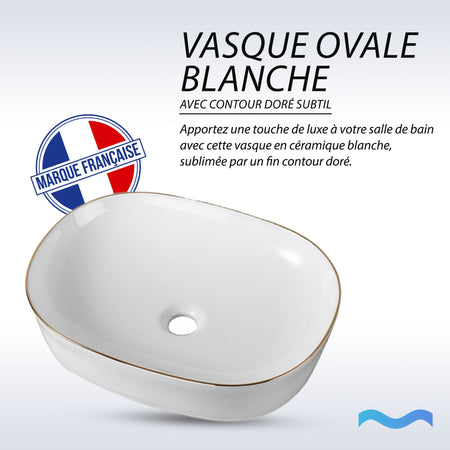 Vasque à poser ronde ovale avec liseré or