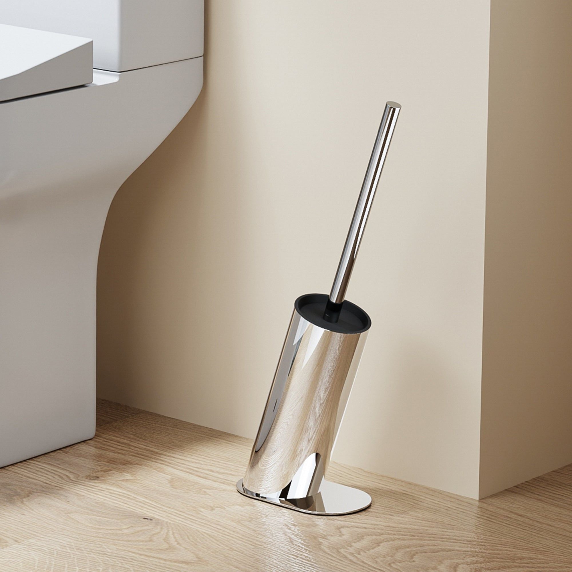 Brosse WC design en acier inoxydable chromé, élégante et moderne