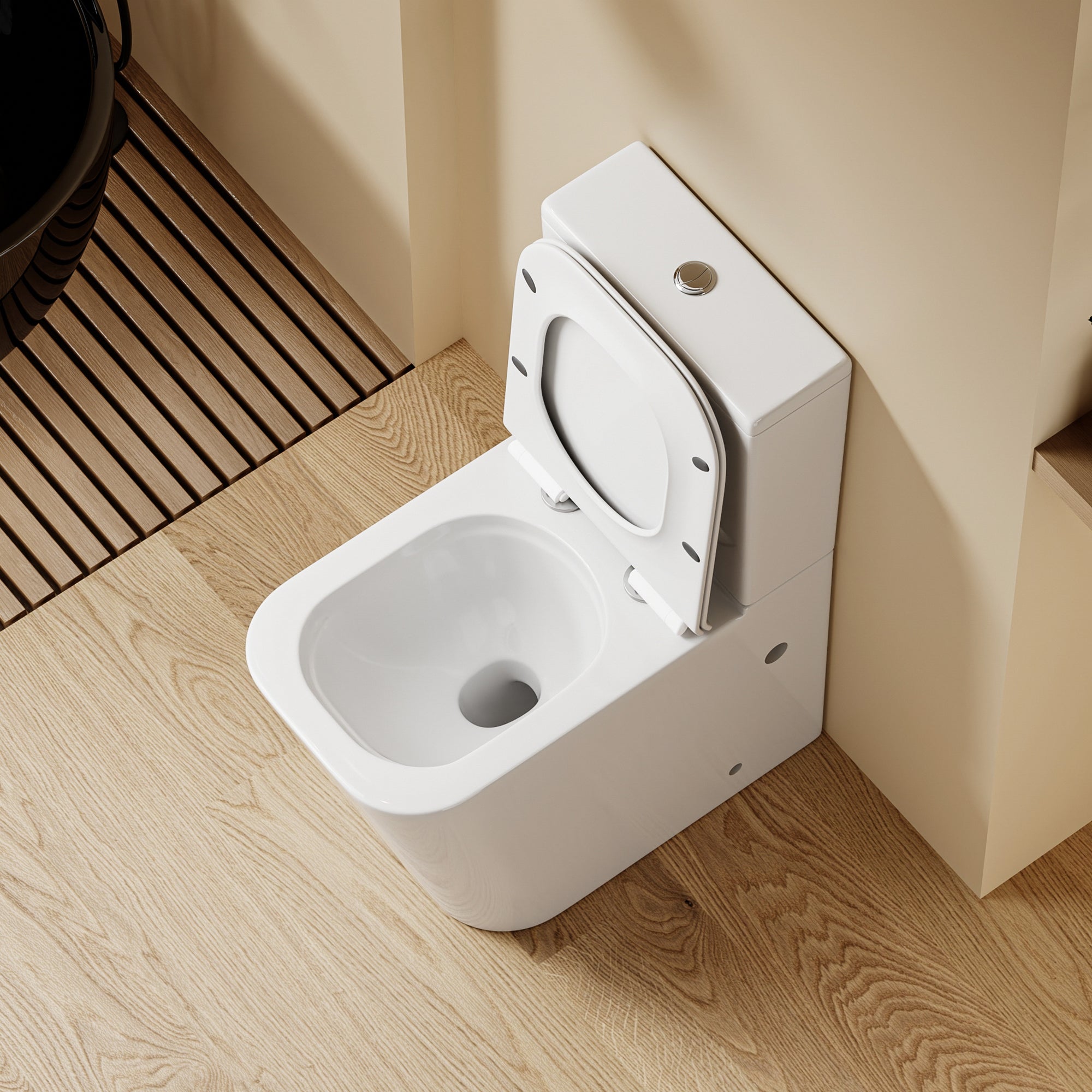 WC à poser sans bride sortie horizontale (63x38x82cm) - Design carré blanc OLIVE