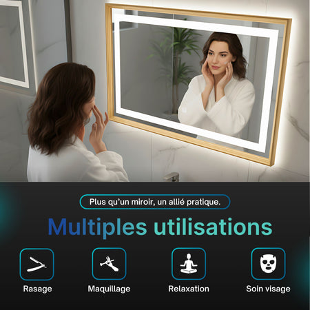 Miroir lumineux LED avec cadre bois