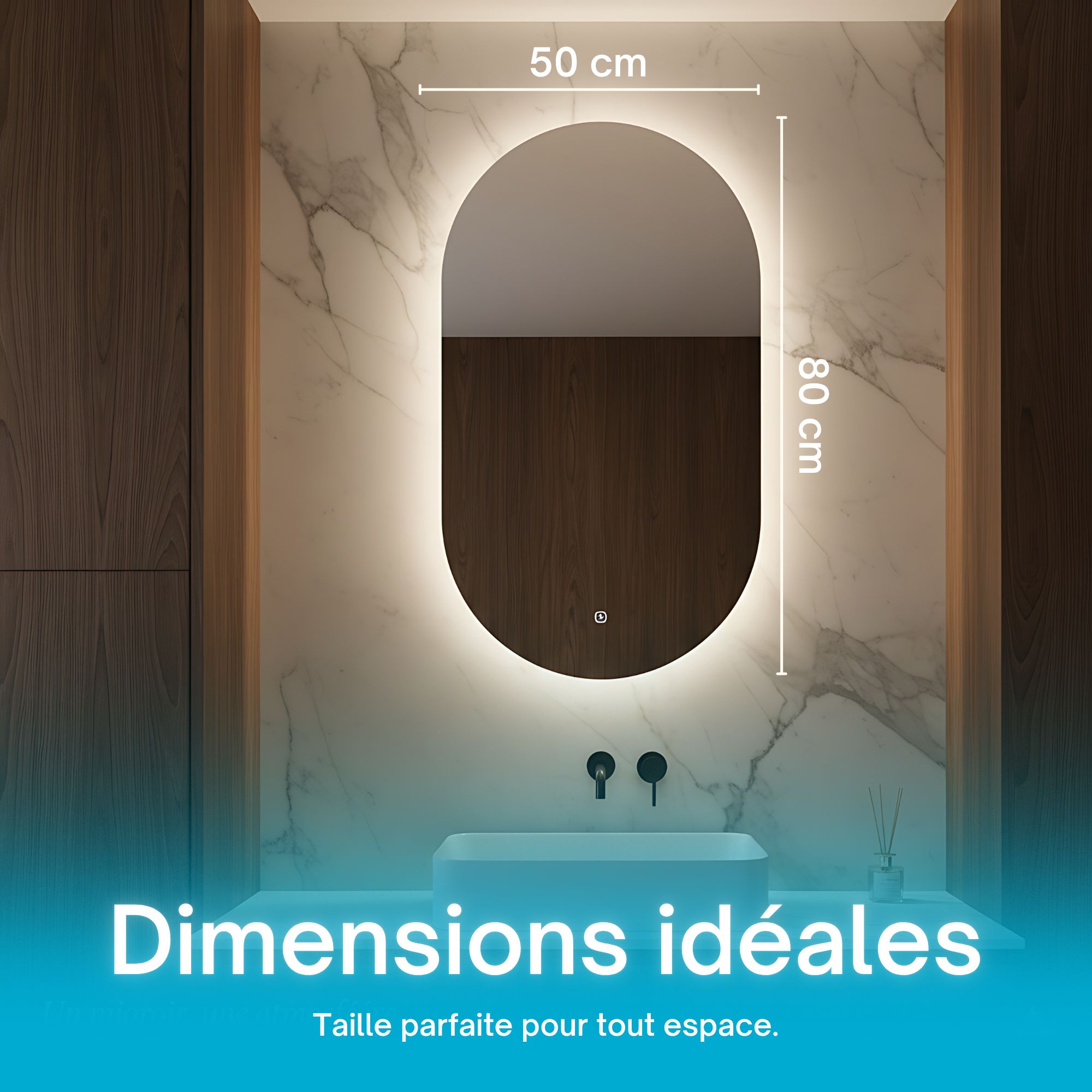 Miroir Ovale Lumineux LED 50×80 cm