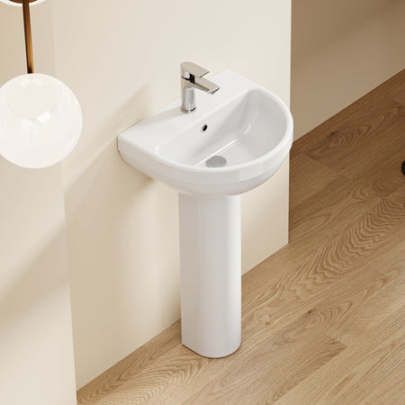 Lavabo colonne sur pied en céramique blanche ultra compact, hauteur 86 cm