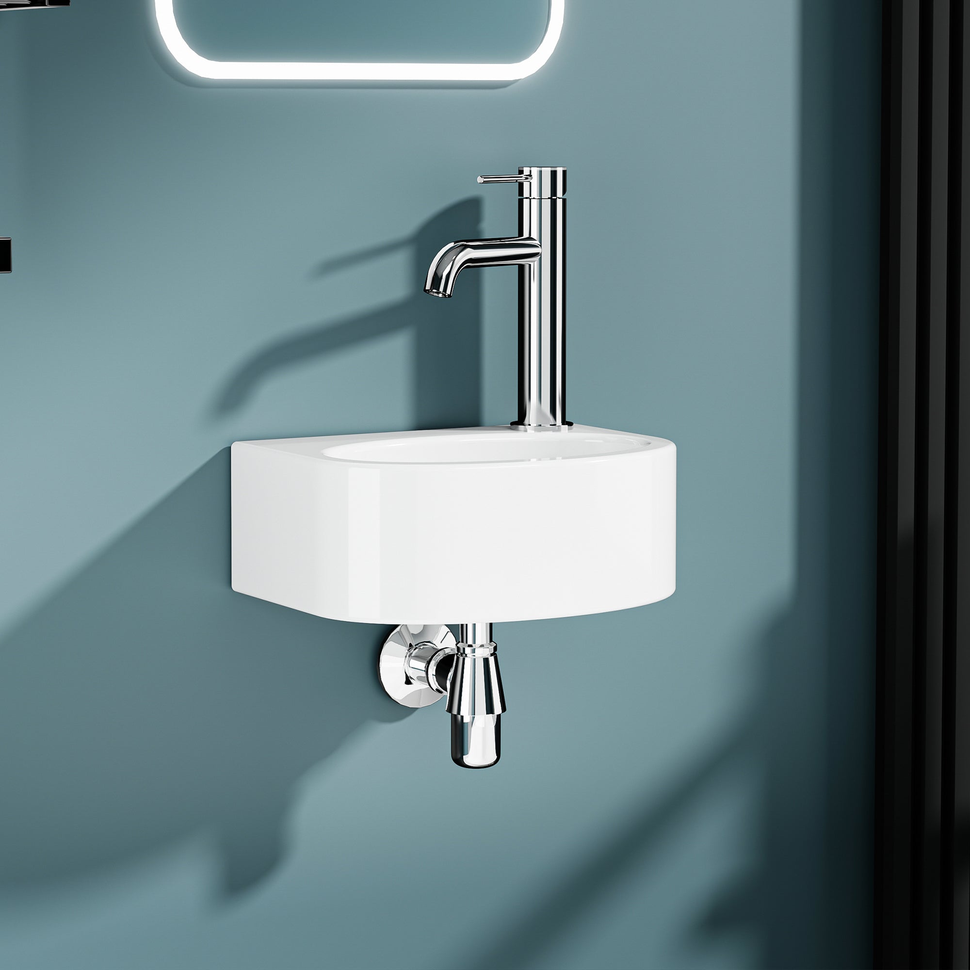 Vasque lave-mains murale sortie droite petit format en céramique blanc (30*23cm)