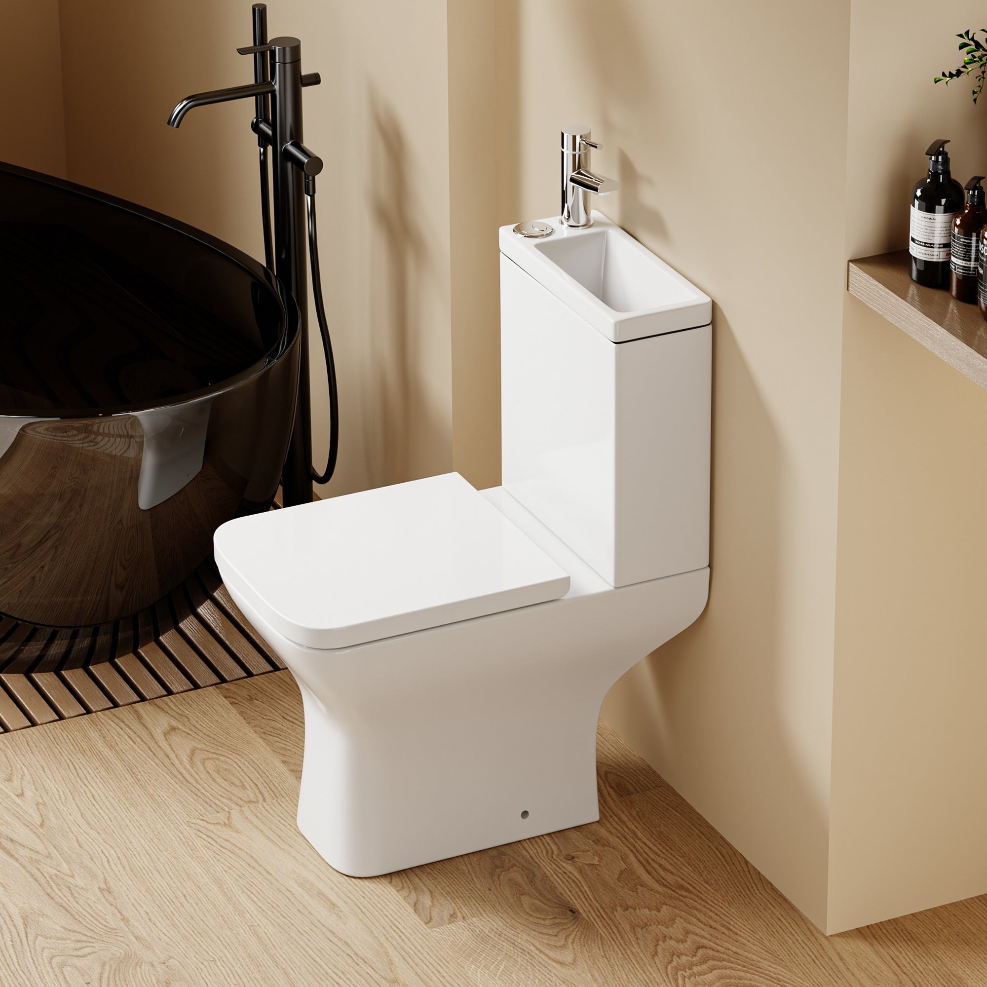 WC à poser avec lave-mains intégré 2-en-1 sans bride sortie horizontale (60,5*36*78cm) KENZO