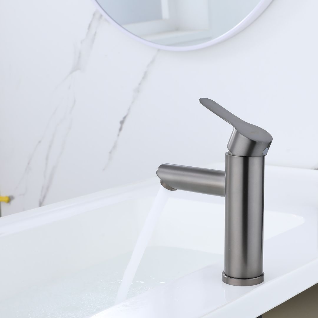 Robinet de lavabo de salle de bain gris bronze, design compact