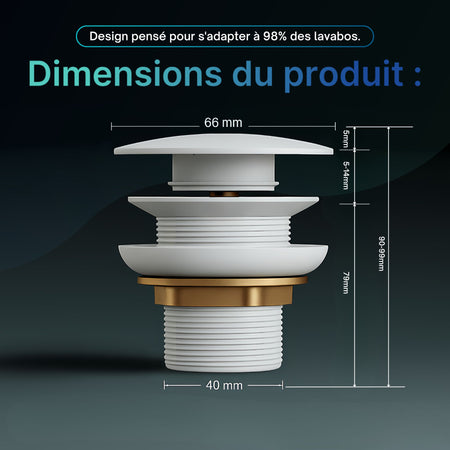 Bonde clic-clac blanche : bonde clic-clac blanche avec finitions dorées. Dimensions indiquées.
