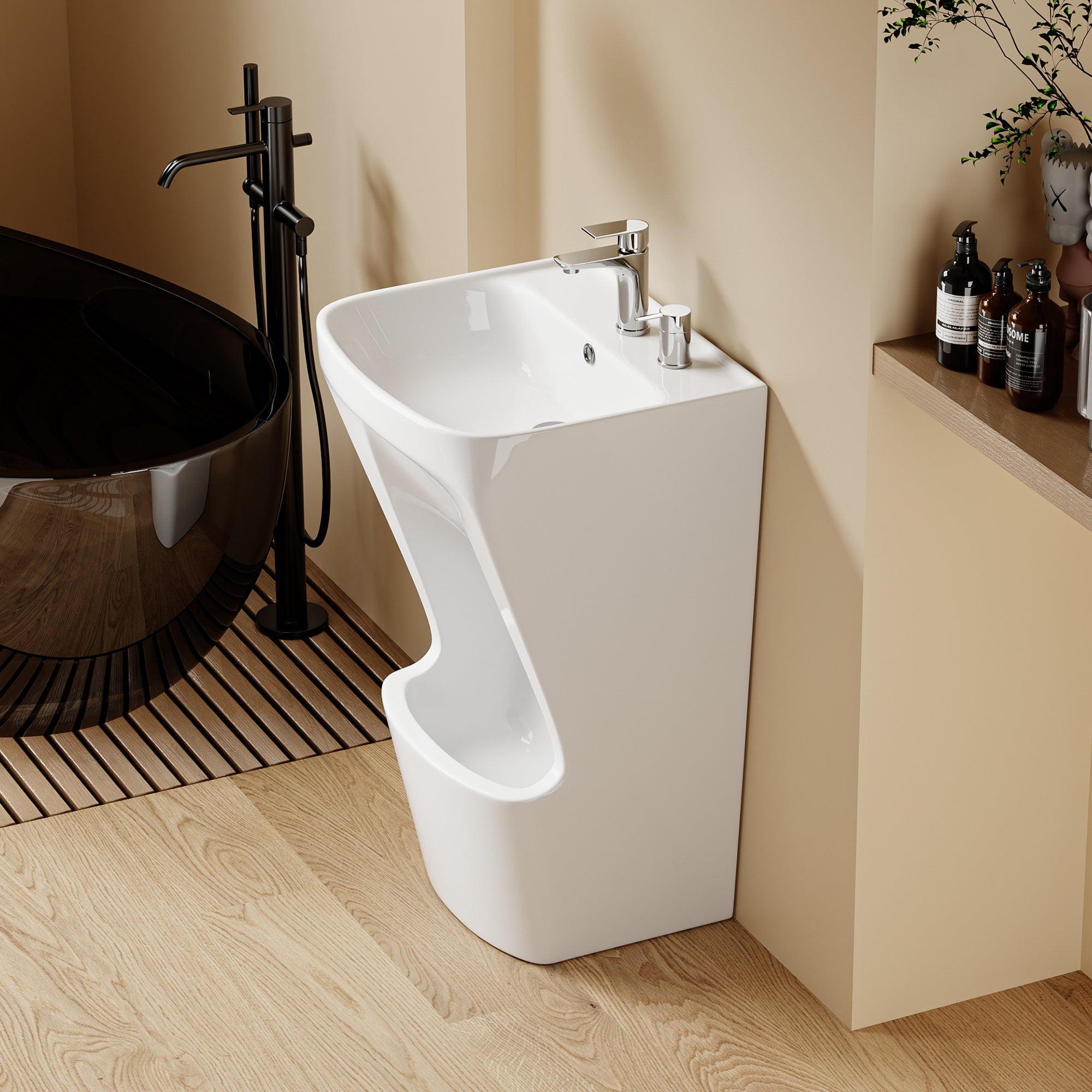 Lavabo d'ablutions GAZA en céramique blanche, design moderne, pour salle de bain.