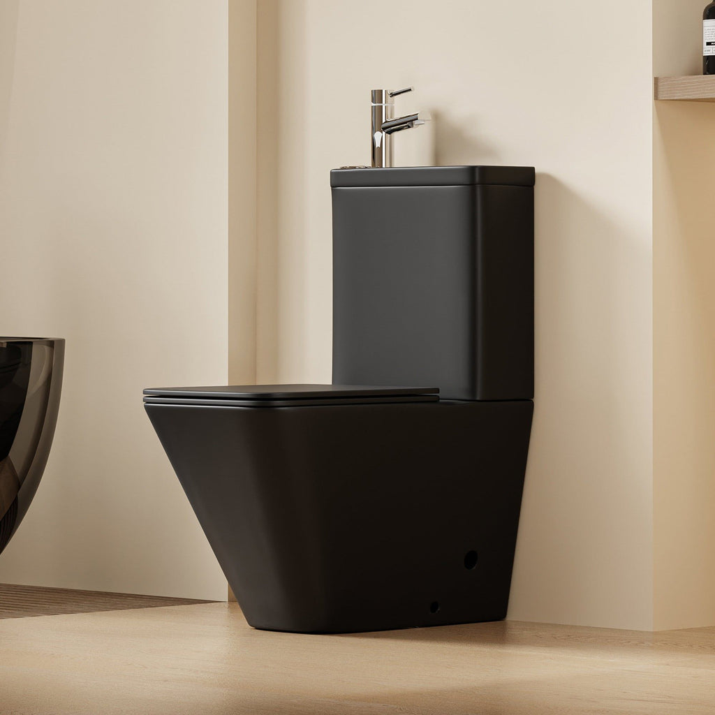 WC 2 en 1 noir : WC design carré noir moderne avec réservoir intégré