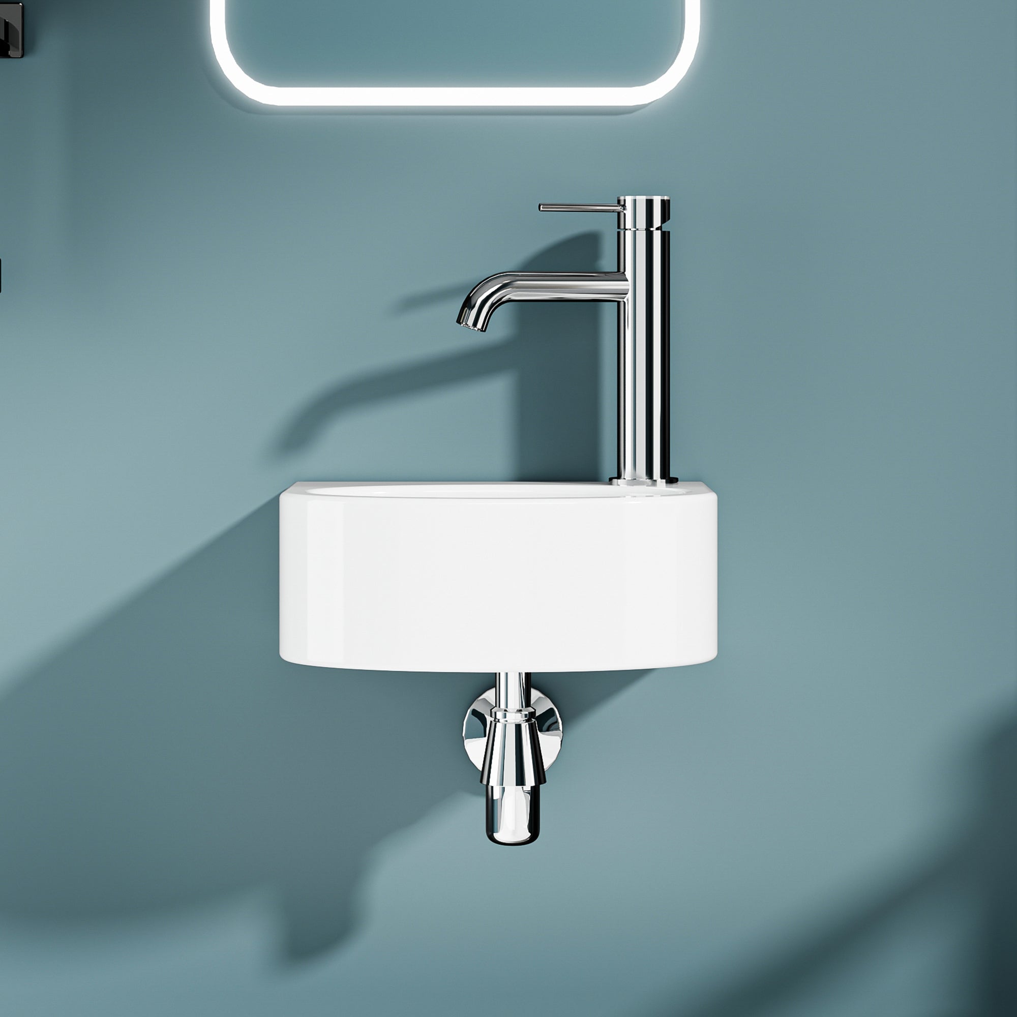 Vasque lave-mains murale sortie droite petit format en céramique blanc (30*23cm)