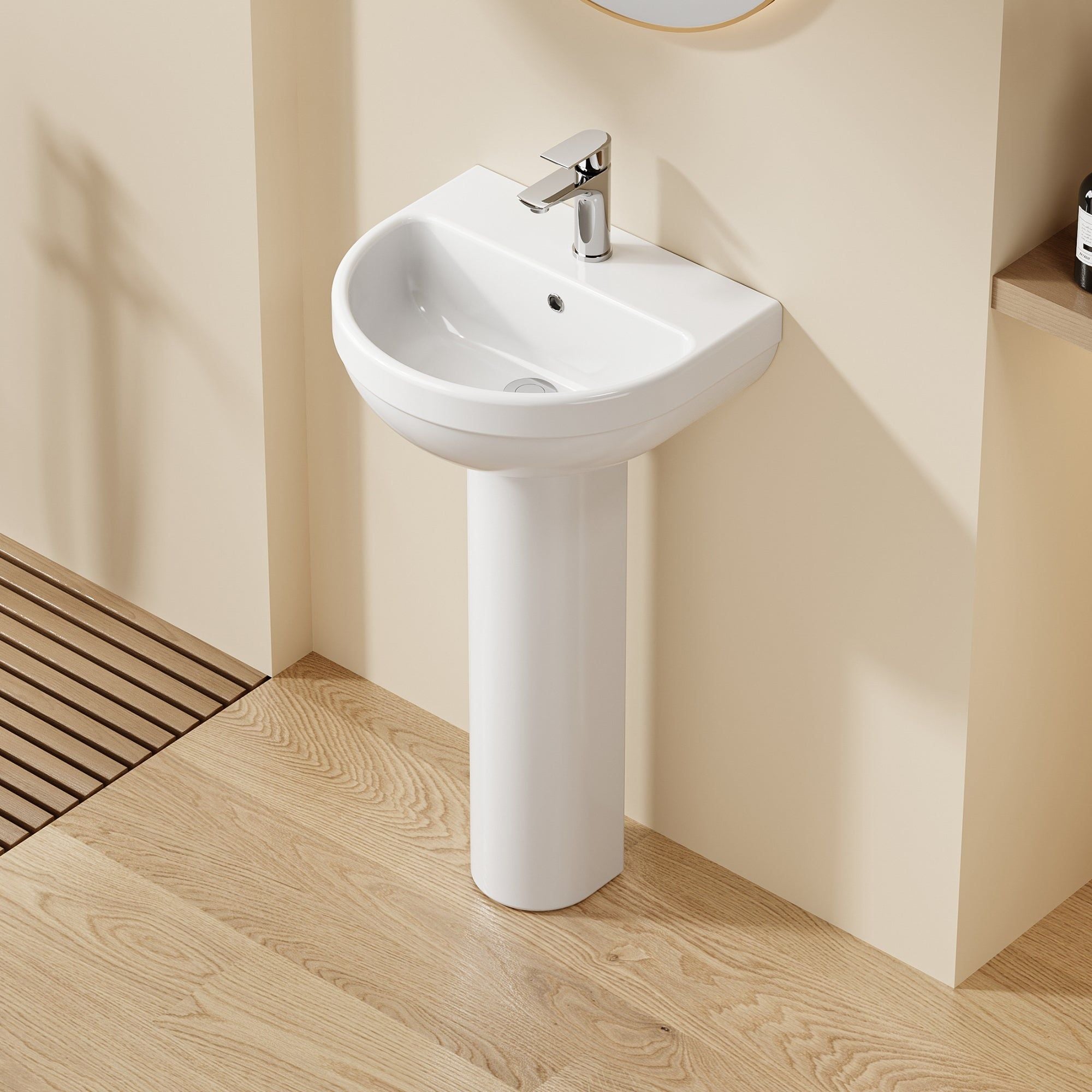 Lavabo colonne sur pied en céramique blanche, ultra compact, Hauteur 86 cm