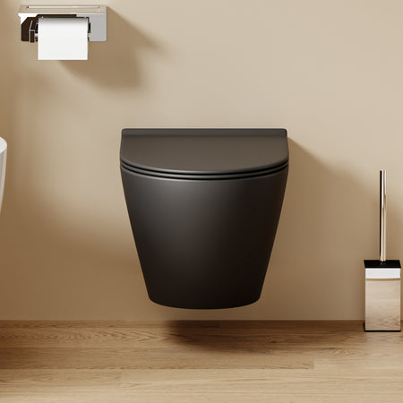 WC suspendu noir VALA au design moderne, avec abattant Soft Close.