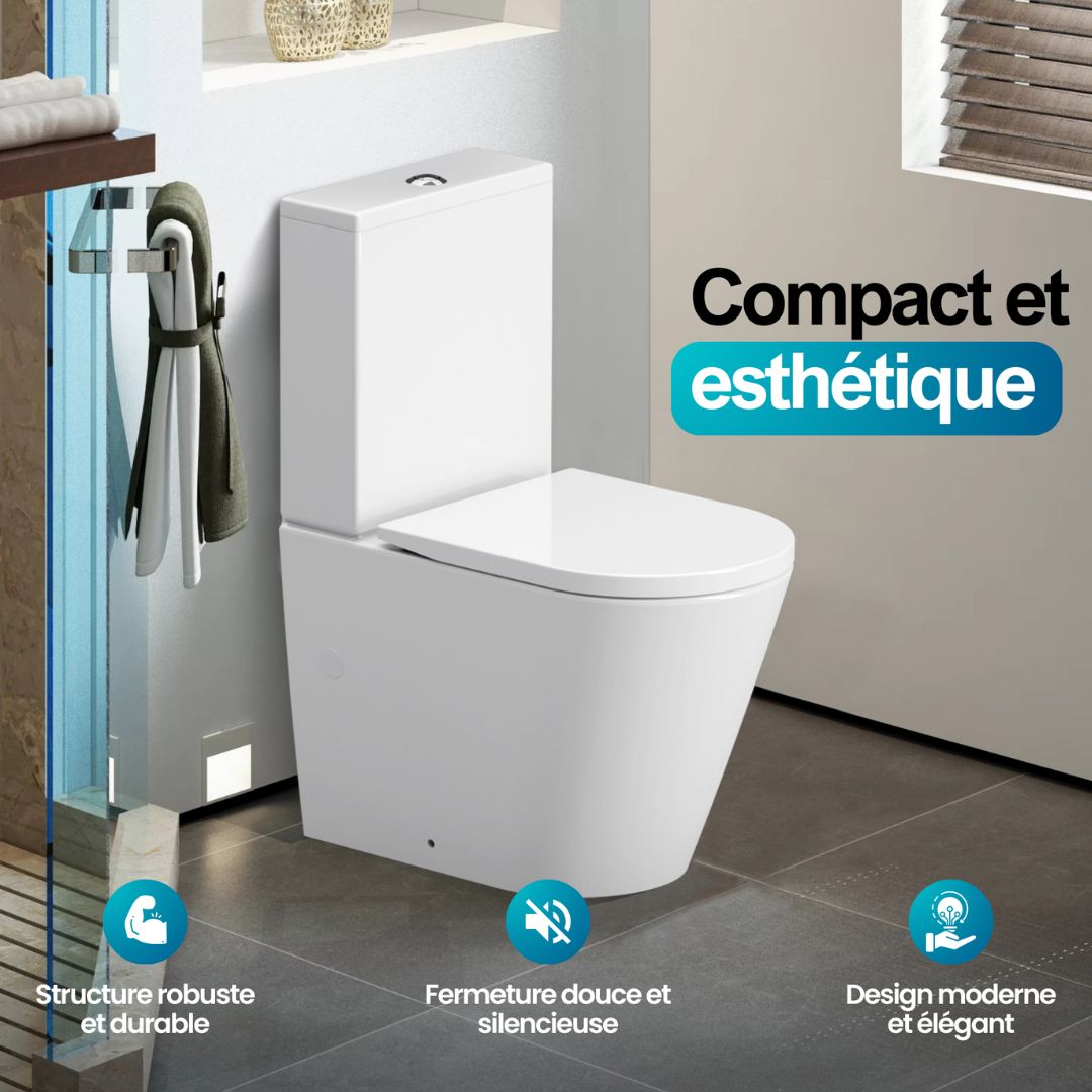 WC Blanc à poser : Toilette blanche compacte et élégante avec siège à fermeture en douceur, construction durable et design moderne.