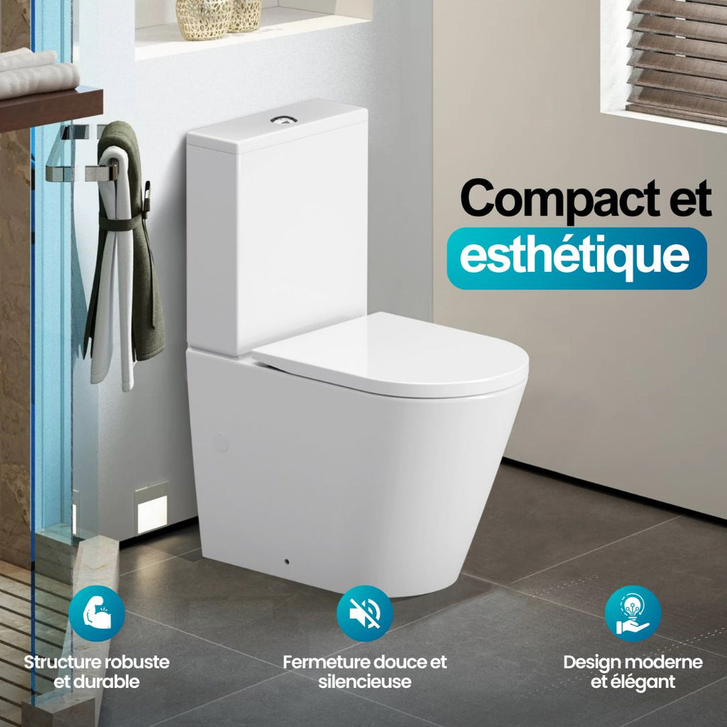 WC Blanc à poser : Toilette blanche compacte et élégante avec siège à fermeture en douceur, construction durable et design moderne.