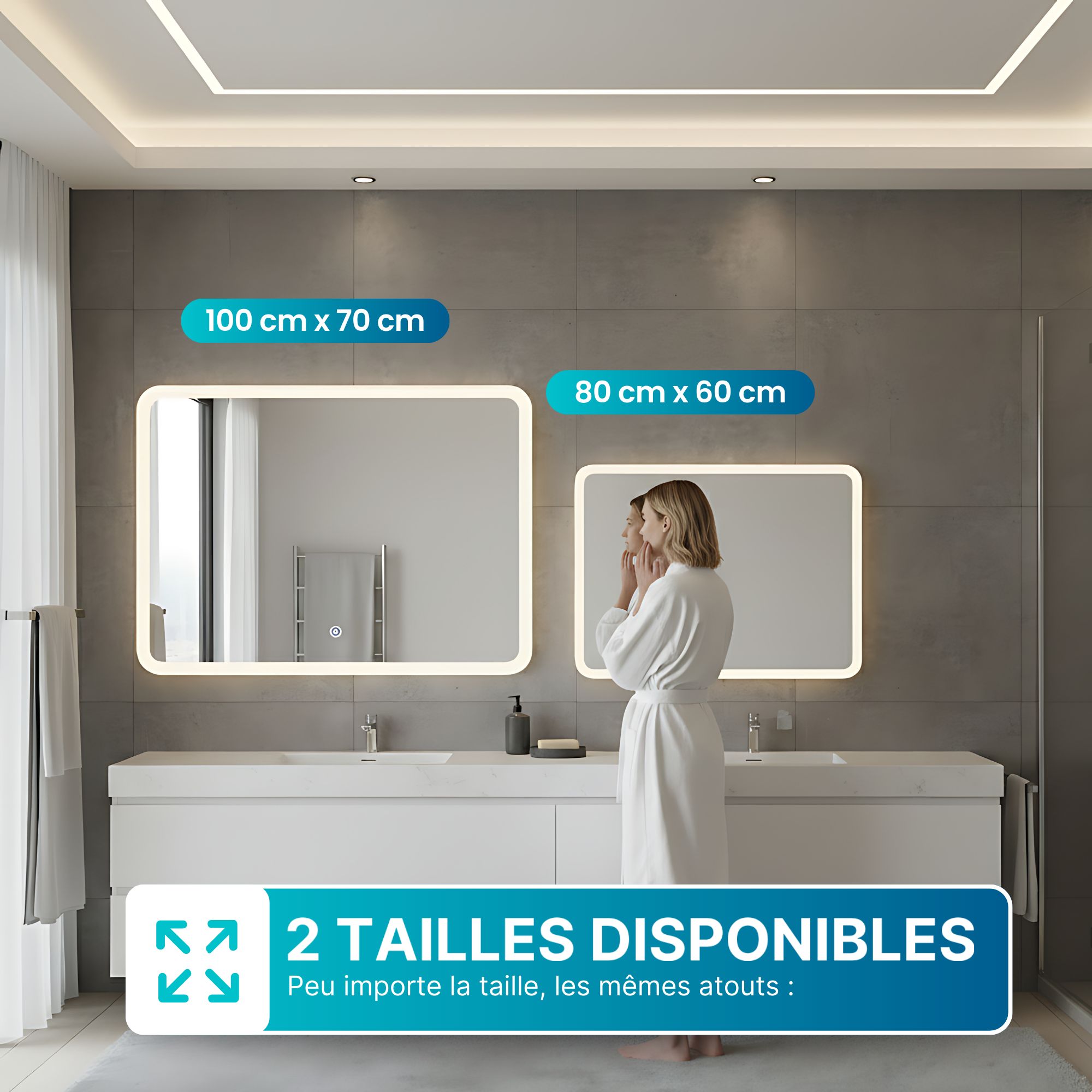 Miroir LED Rectangulaire 100 x 70 cm avec Contour Givré