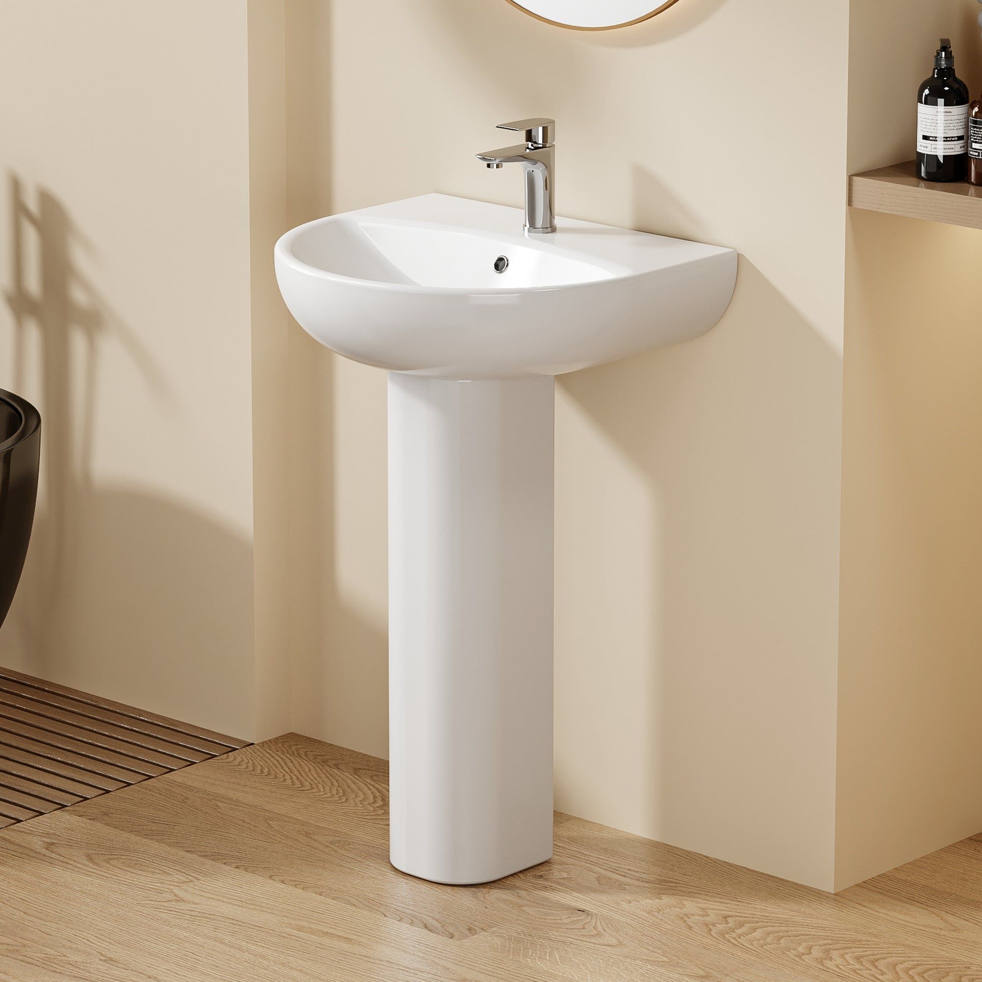 Lavabo sur pied colonne en céramique blanche – design arrondi moderne