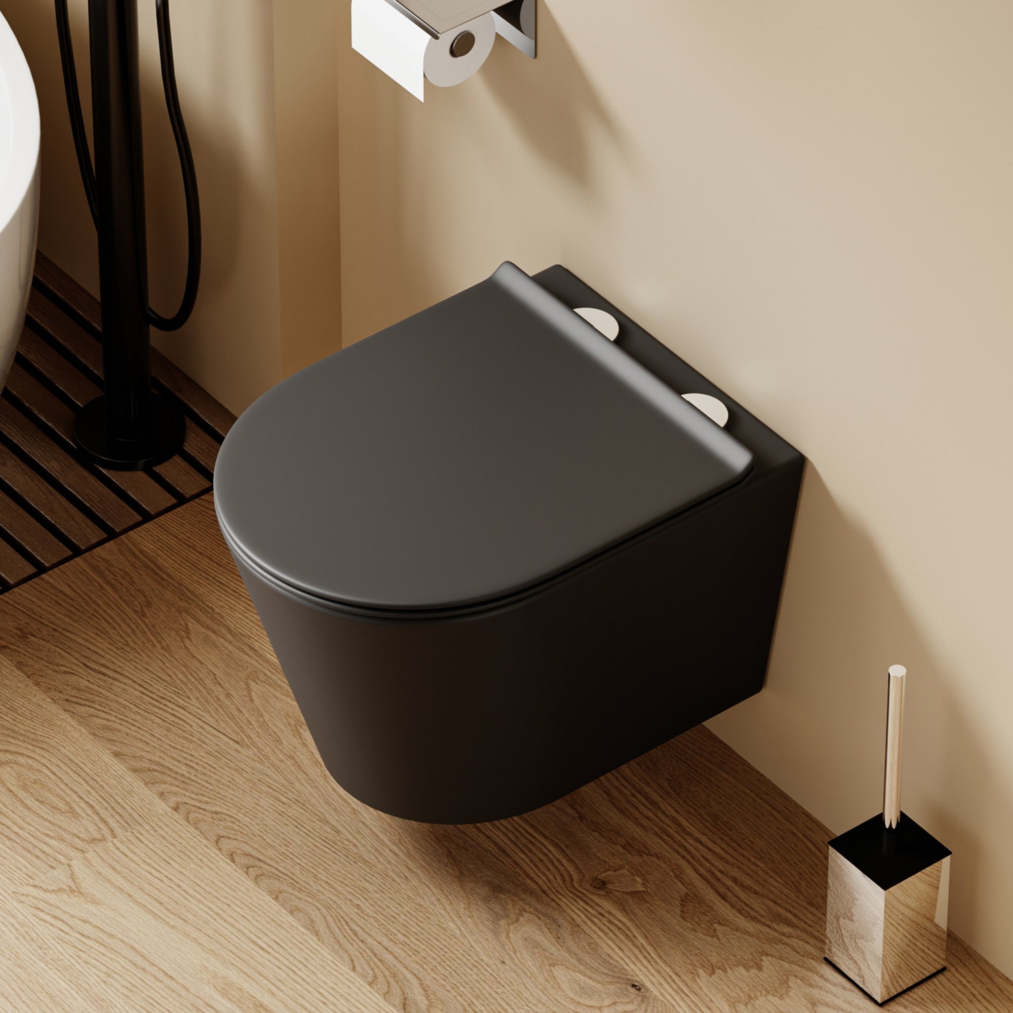WC suspendu noir SOLEIL (49*36,5*32 cm) – Design moderne et Abattant Soft Close