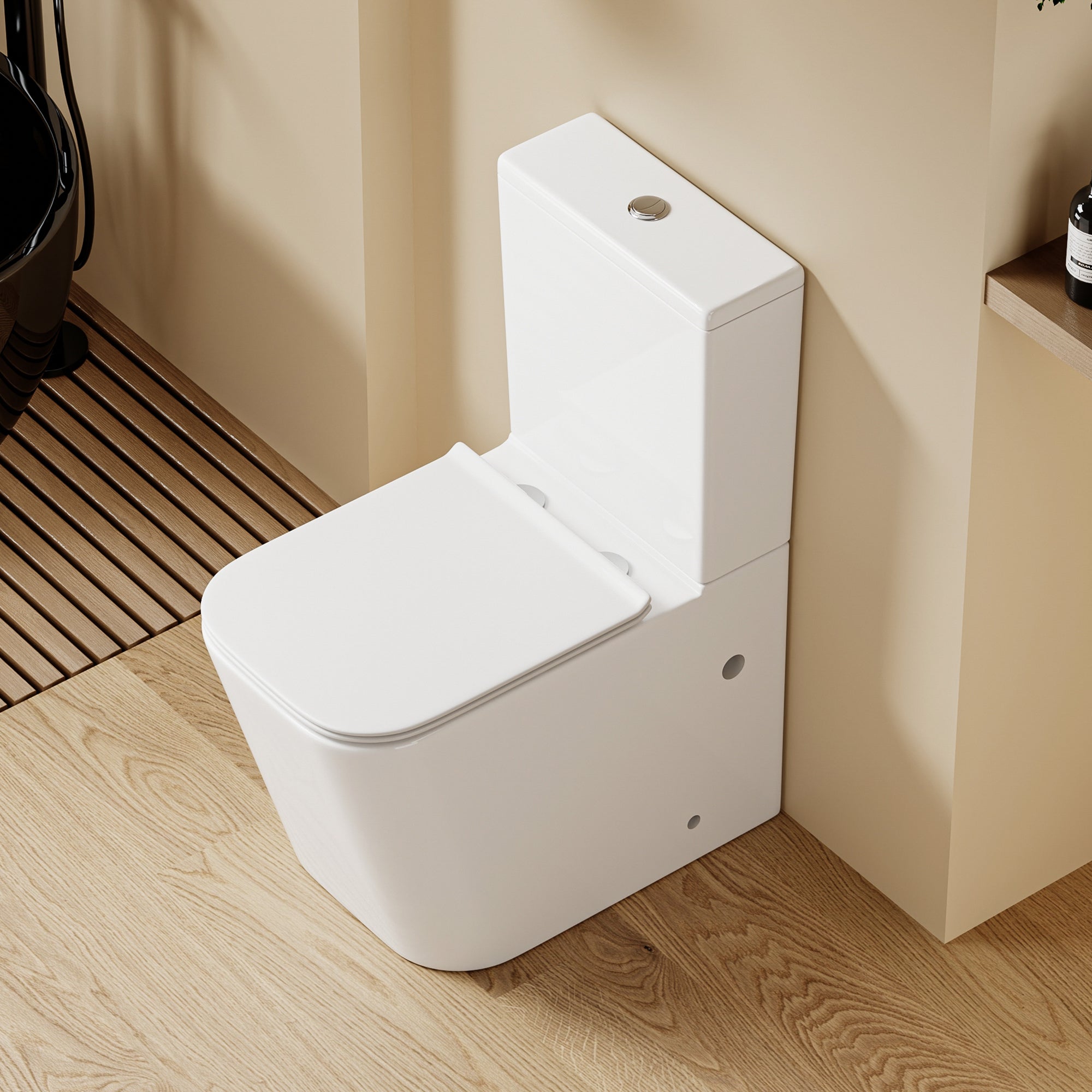 WC à poser sans bride sortie horizontale (63x38x82cm) - Design carré blanc OLIVE