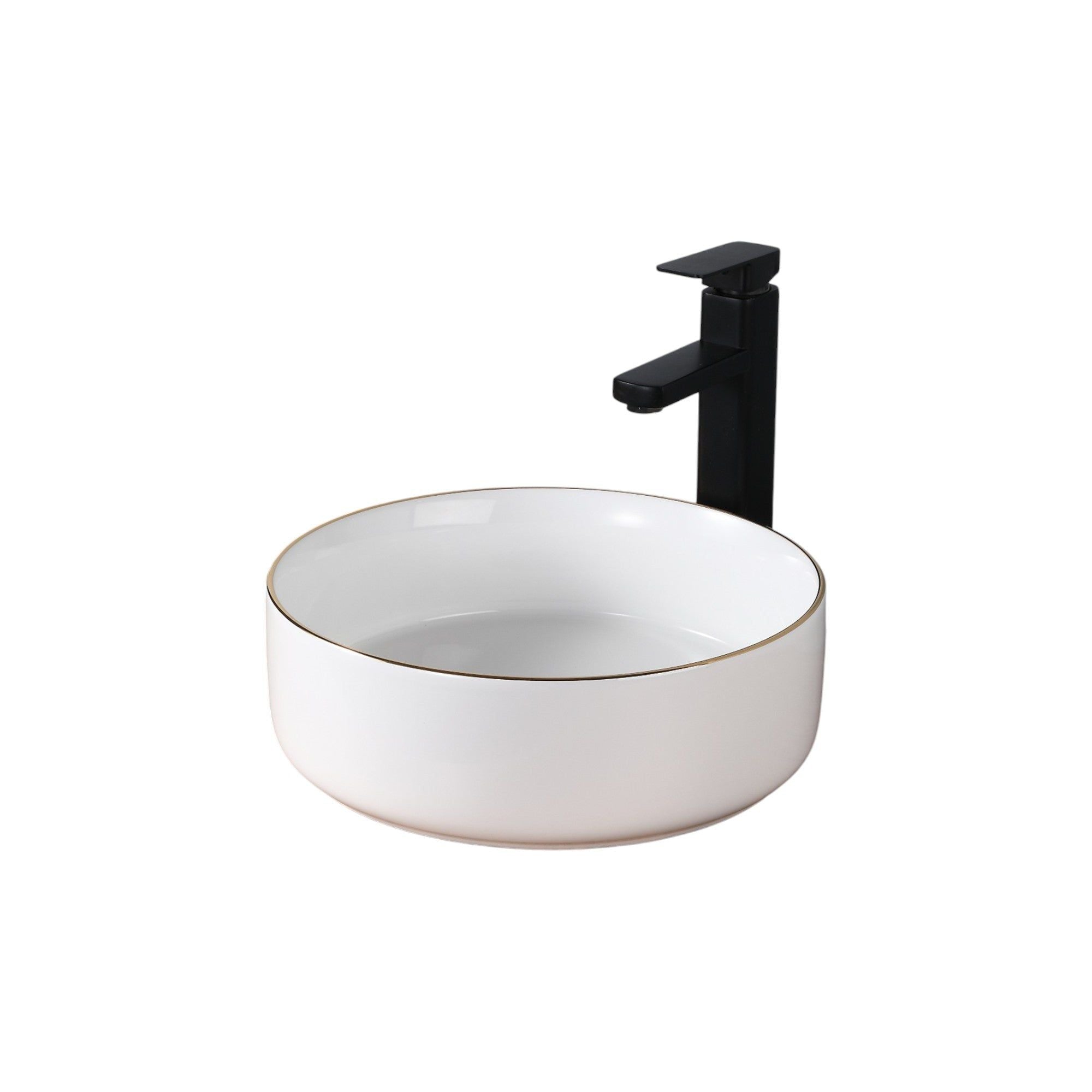 Vasque à poser ronde blanche avec liseré or