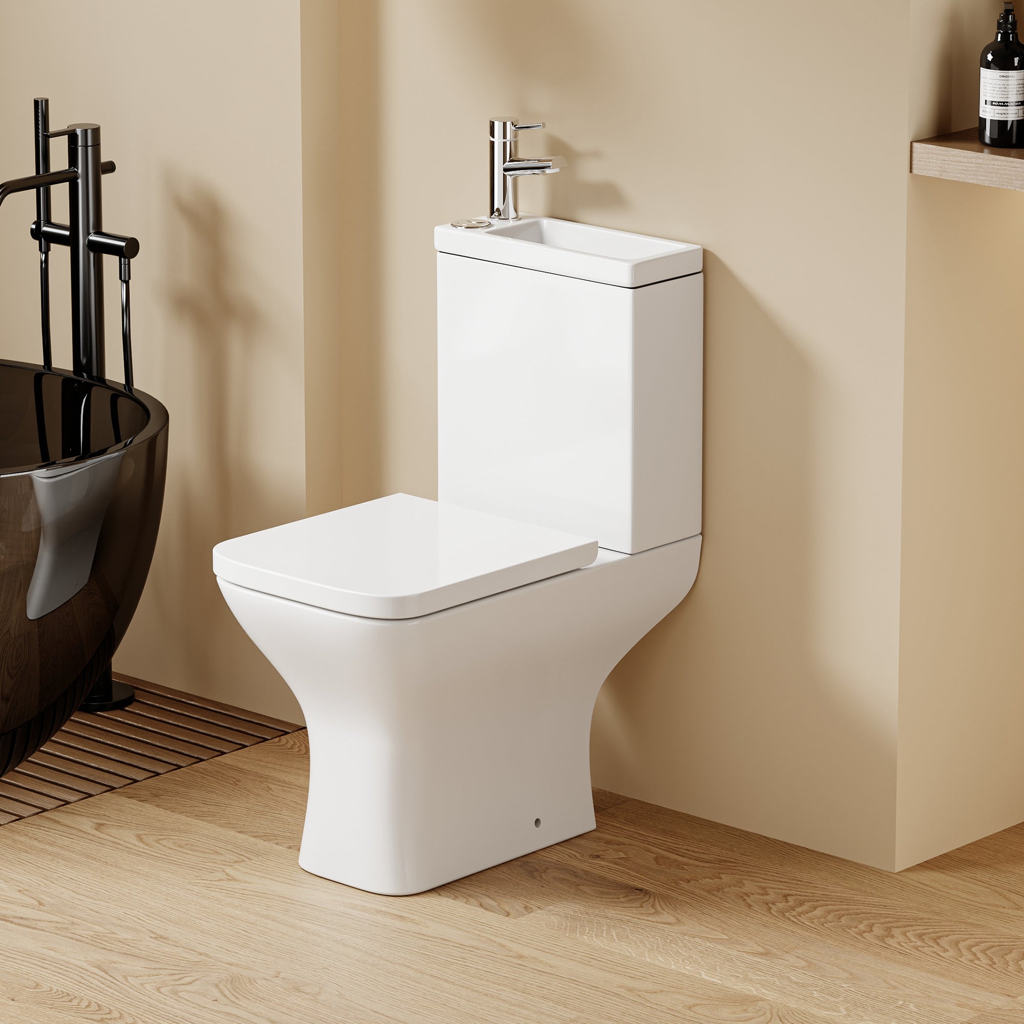 WC à poser avec lave-mains intégré 2-en-1 sans bride sortie horizontale (60,5*36*78cm) KENZO