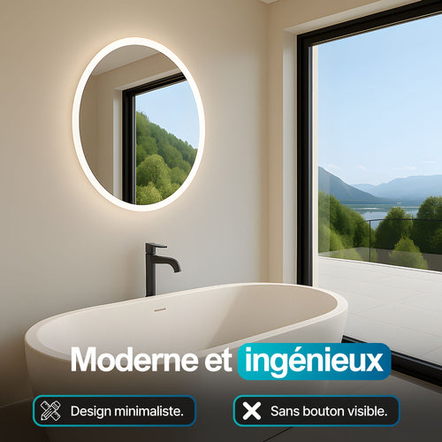 Miroir LED rond ⌀50cm (contours effet givre)