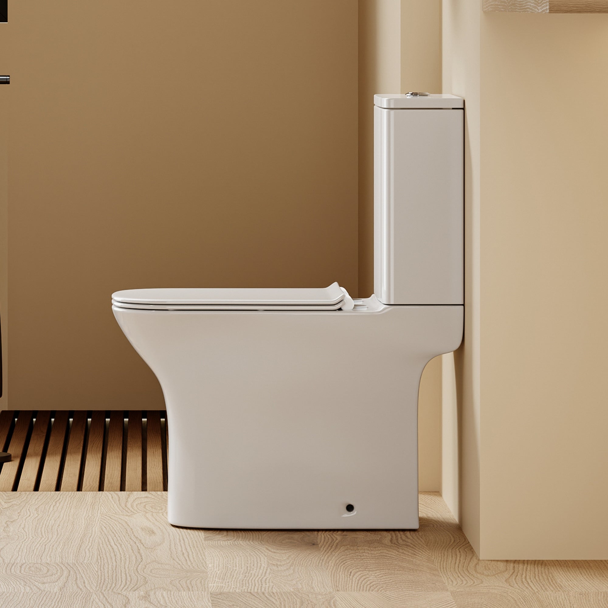 WC à poser sans bride sortie horizontale (63x34x76cm) - Design rectiligne blanc FREKI