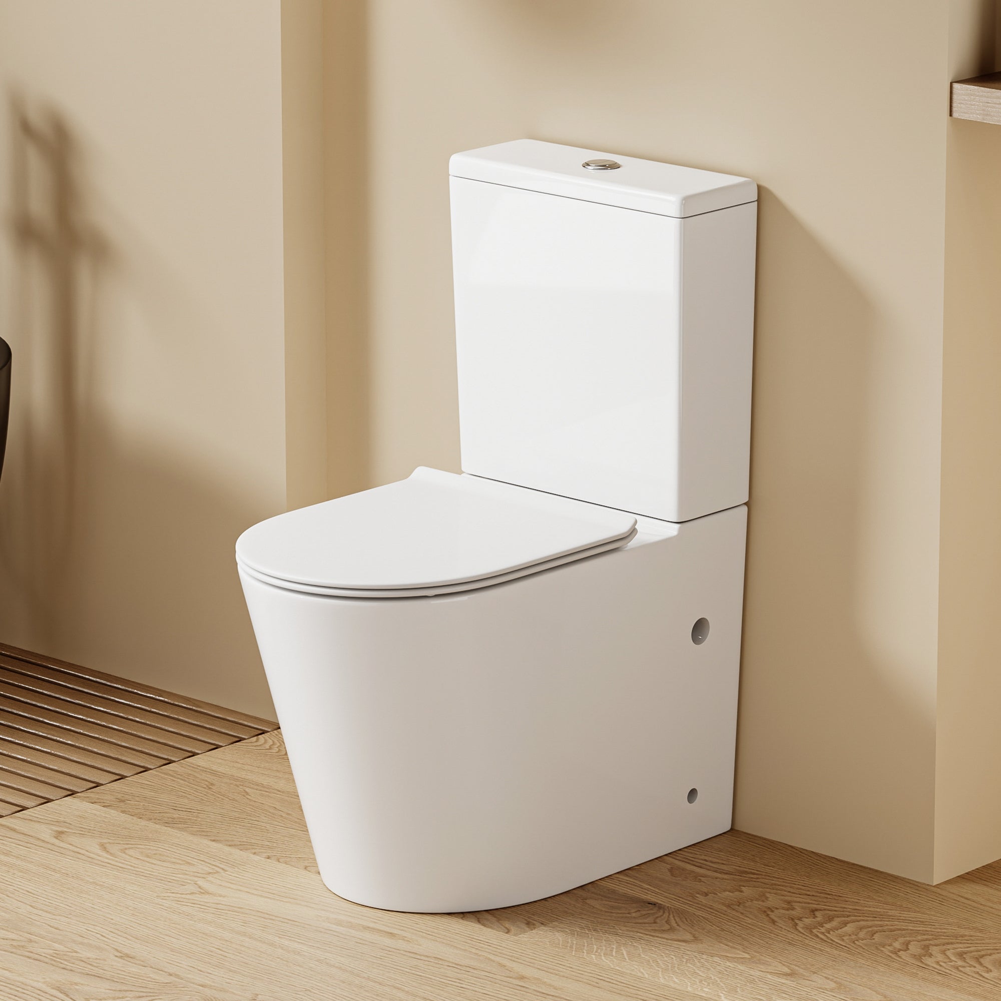 WC à poser sans bride sortie horizontale (63x38x82cm) - Design arrondie blanc VICTOR